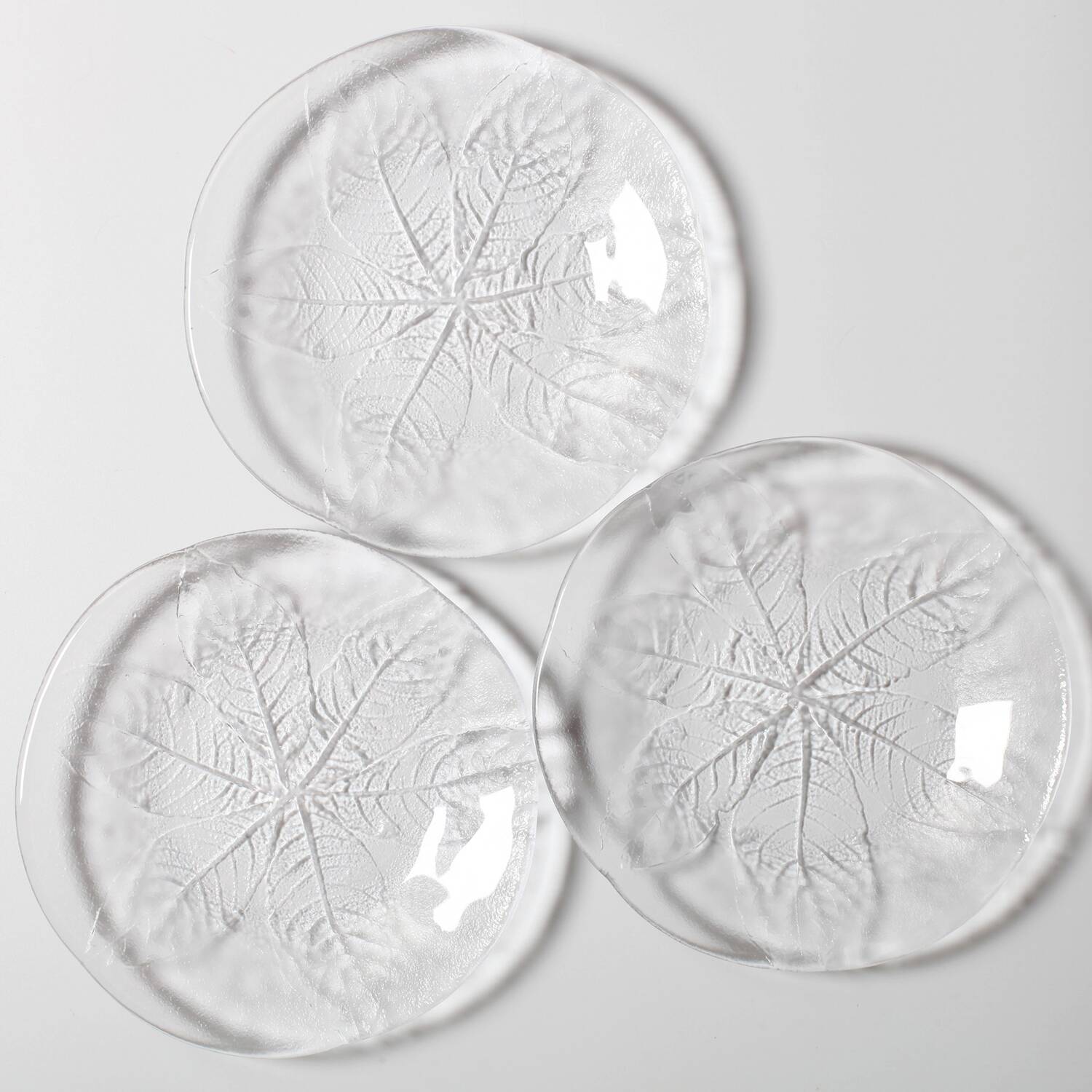 Set of 3 Vintage Kosta Boda Glass Dessert Plates / Scandinavian Leaf Design