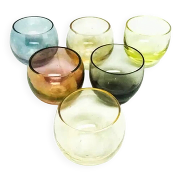 Set of glasses, Art Deco, coloured glass, Czechoslovakia, 1950s