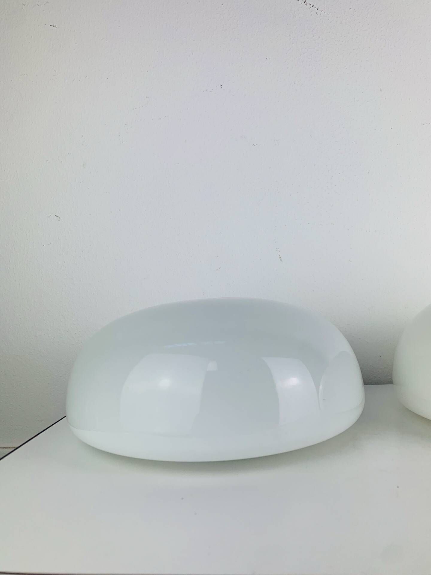 Pair of half-sphere wall lights in white opaline, Italy 1960