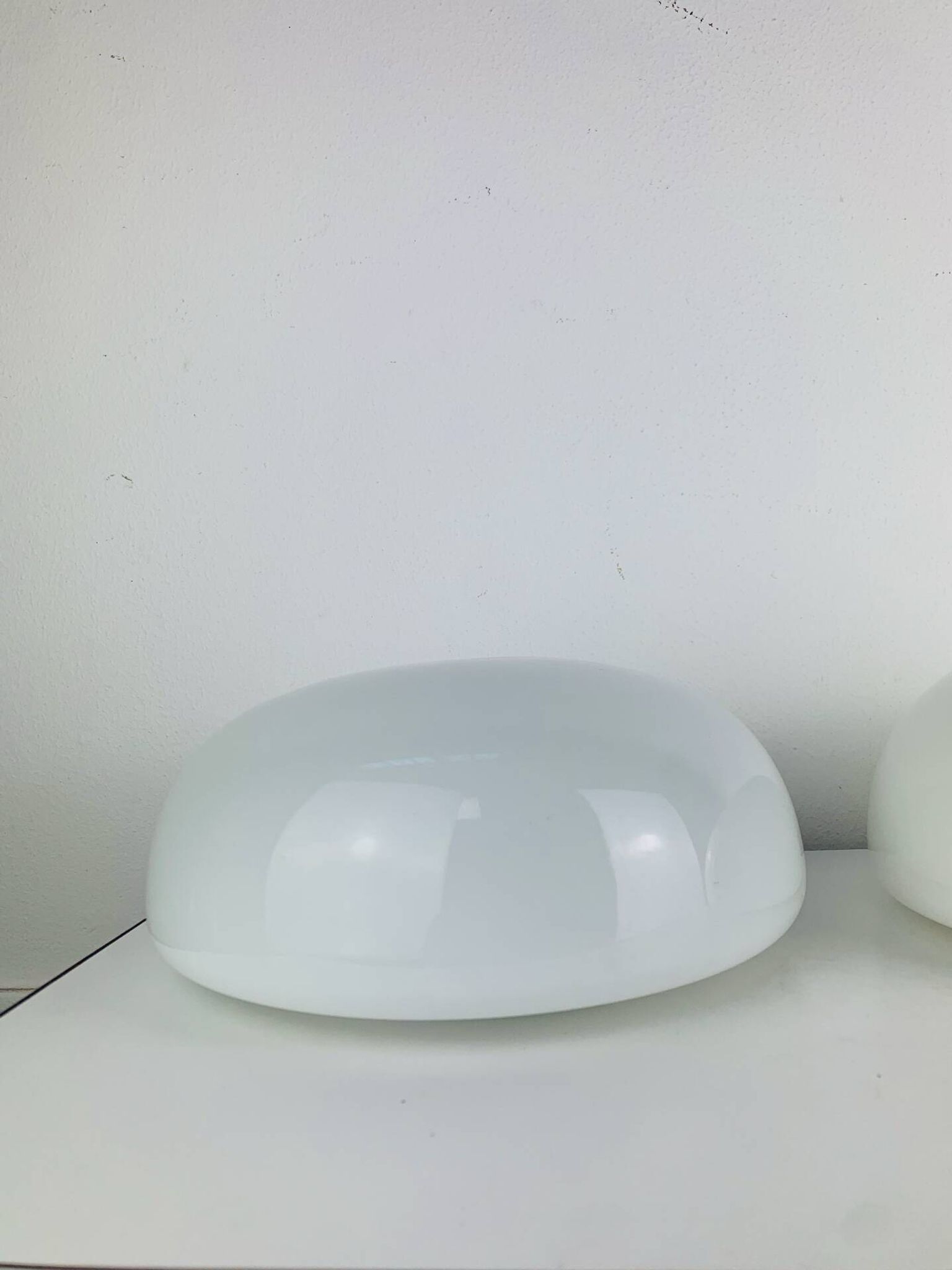 Pair of half-sphere wall lights in white opaline, Italy 1960