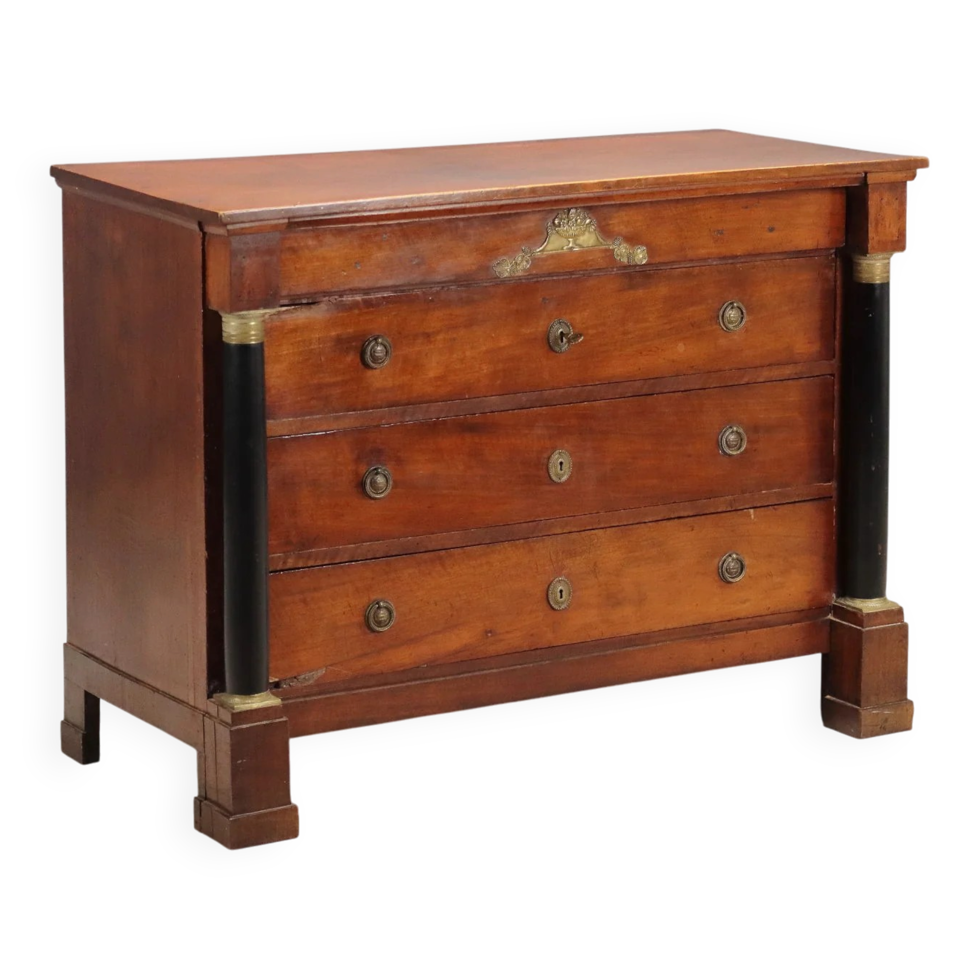 Ancient Empire commode in walnut and bronze, Italy, 19th century.