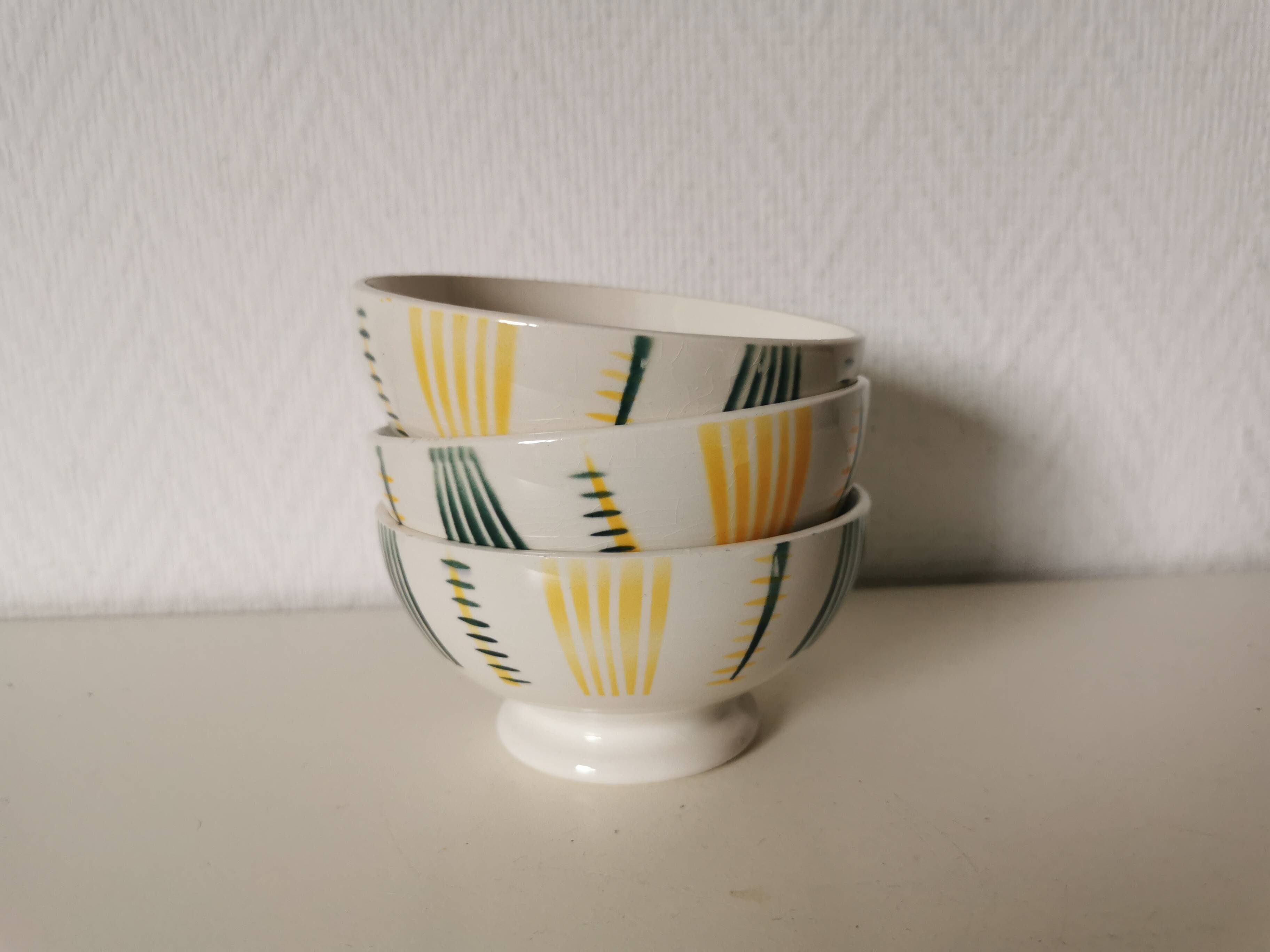 set of three small white, green and yellow bowls and Sarreguemines