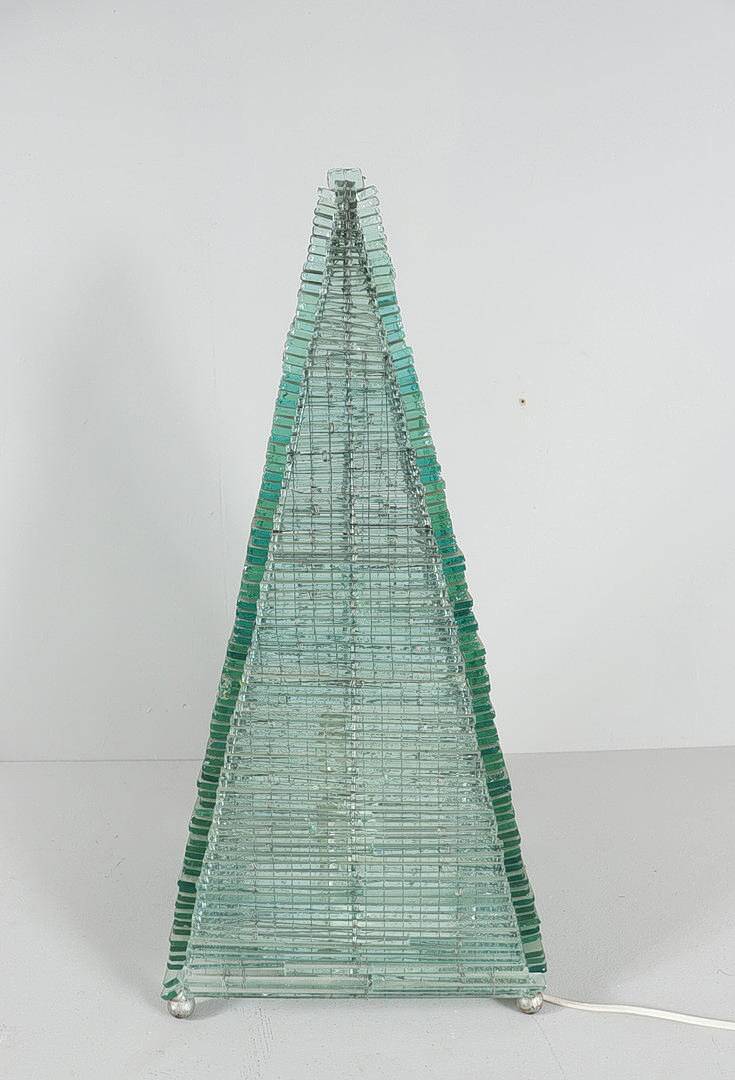Sculptural pyramid table lamp, glass, France, 1970s.