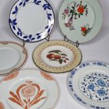 Set of 6 porcelain plates, floral and fruit patterns, 20 22 cm