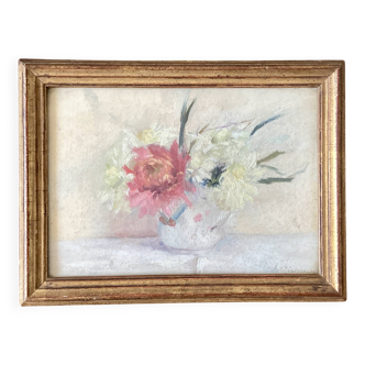 Tableau ancien - bouquet de renoncules - nature morte