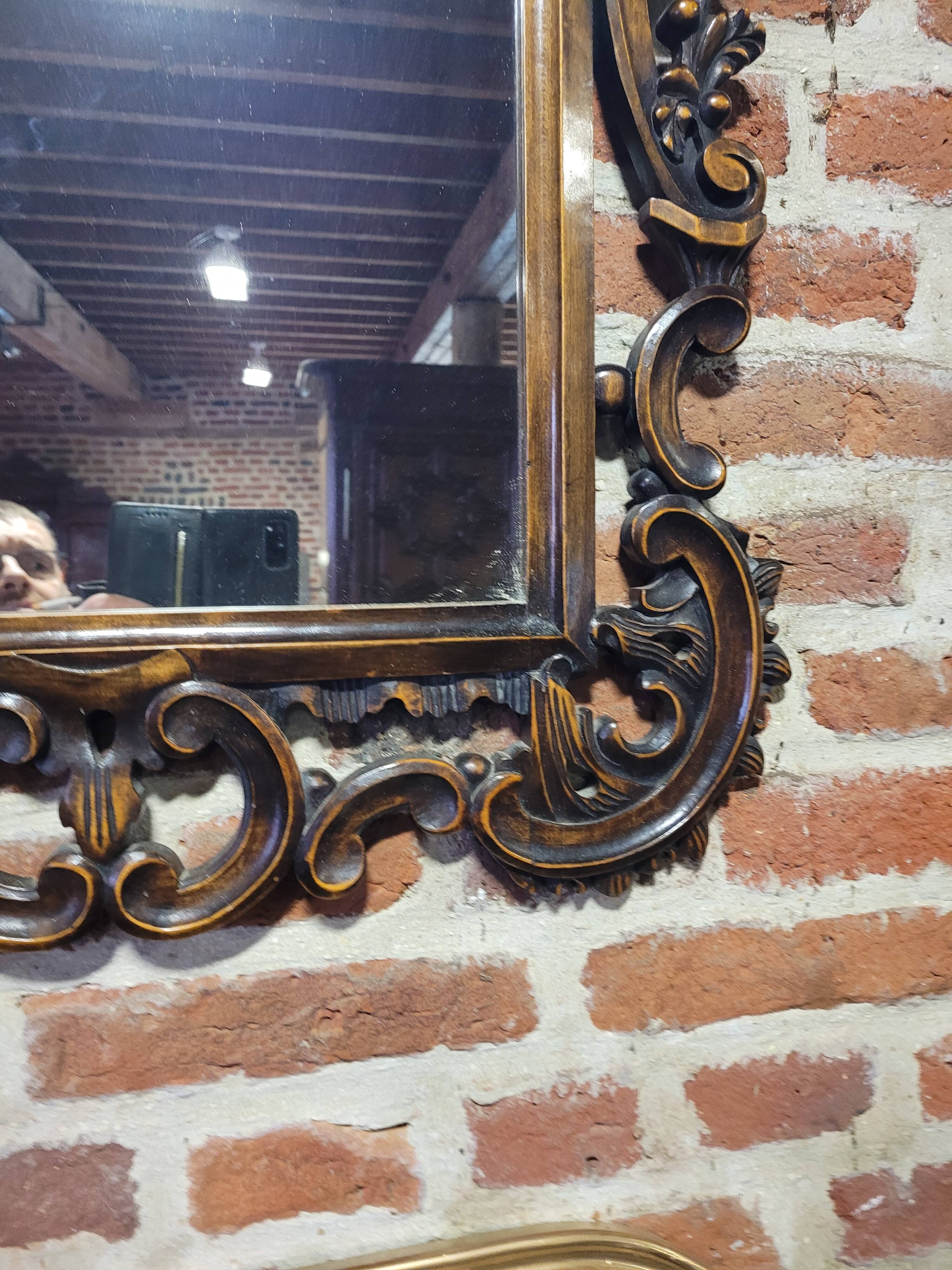 Carved wood mirror in cherry tree 100x75cm