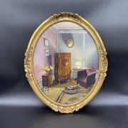 Ancient, Oil painting, interior scene, signed, wood frame, gilded, painting, French painter