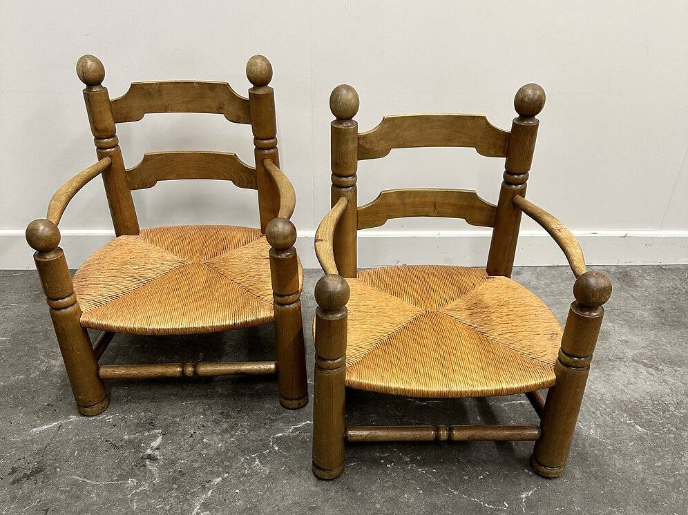 Pair of Charles Dudouyt low rushed easy armchairs, 1940s.