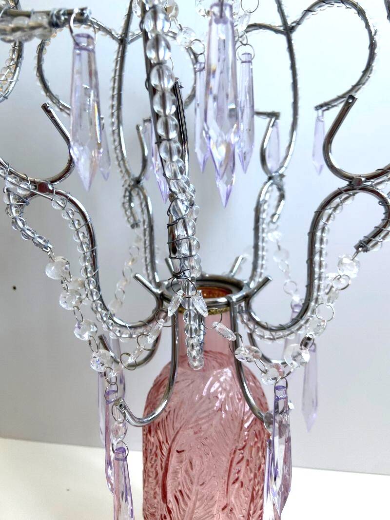 Abat-jour chapeau lustre suspension plafonnier lampe déco de perles et pampilles