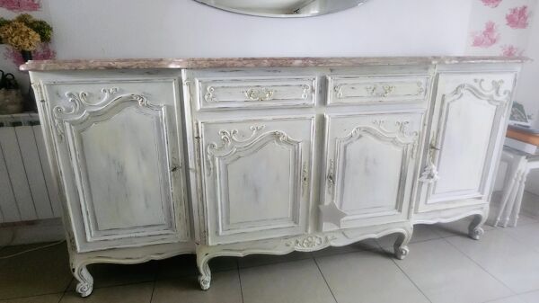 Buffet en merisier style provençal rénové en blanc vieilli