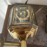 Old Pair of Gilded Brass Wall Lights in Carriage Lantern Eagle Empire Style