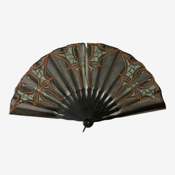 Showcase object, fan frame wood silk art deco décor early twentieth century