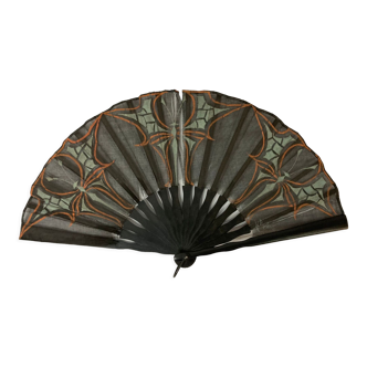 Showcase object, fan frame wood silk art deco décor early twentieth century