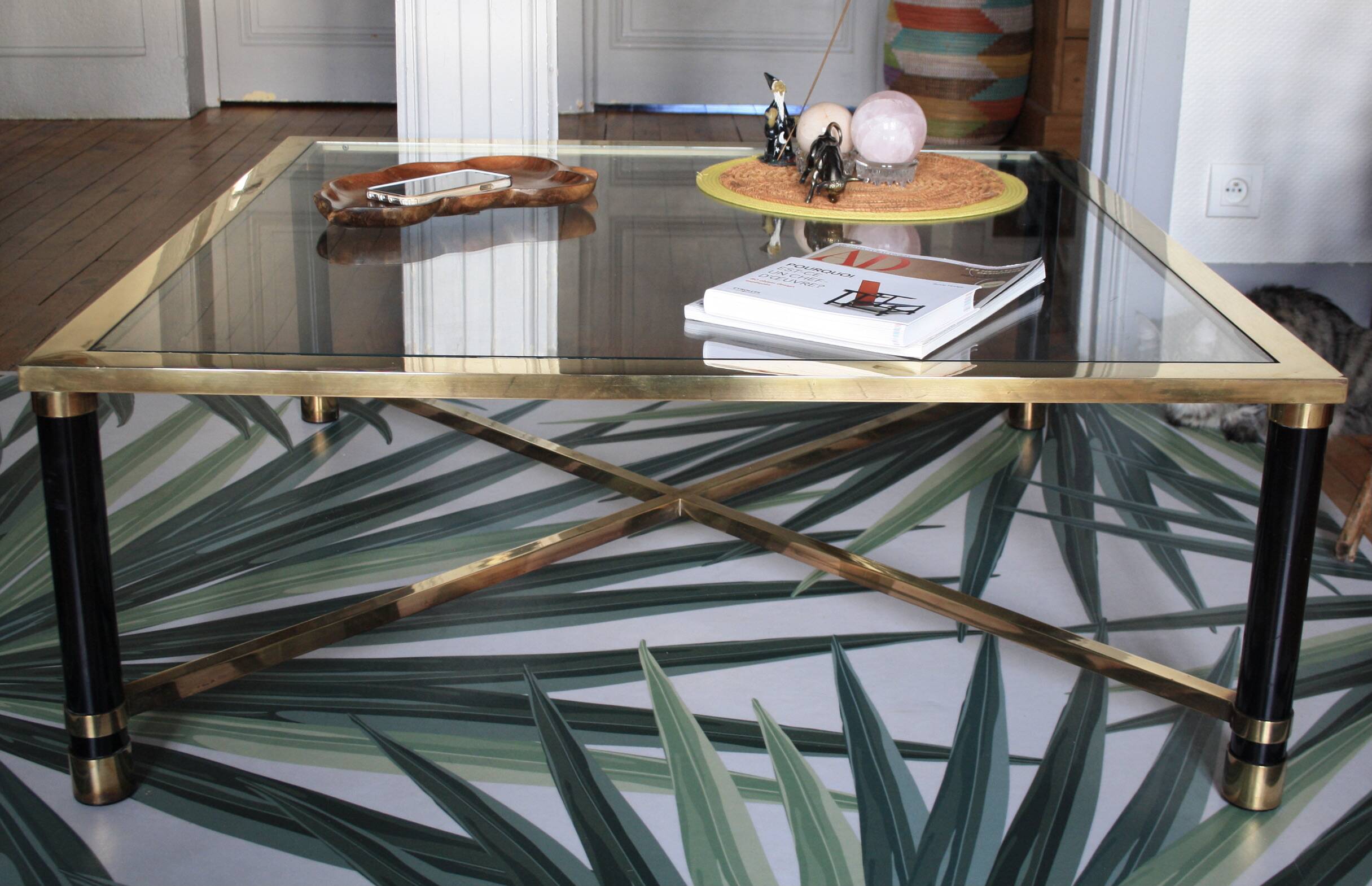 Square brass glass coffee table