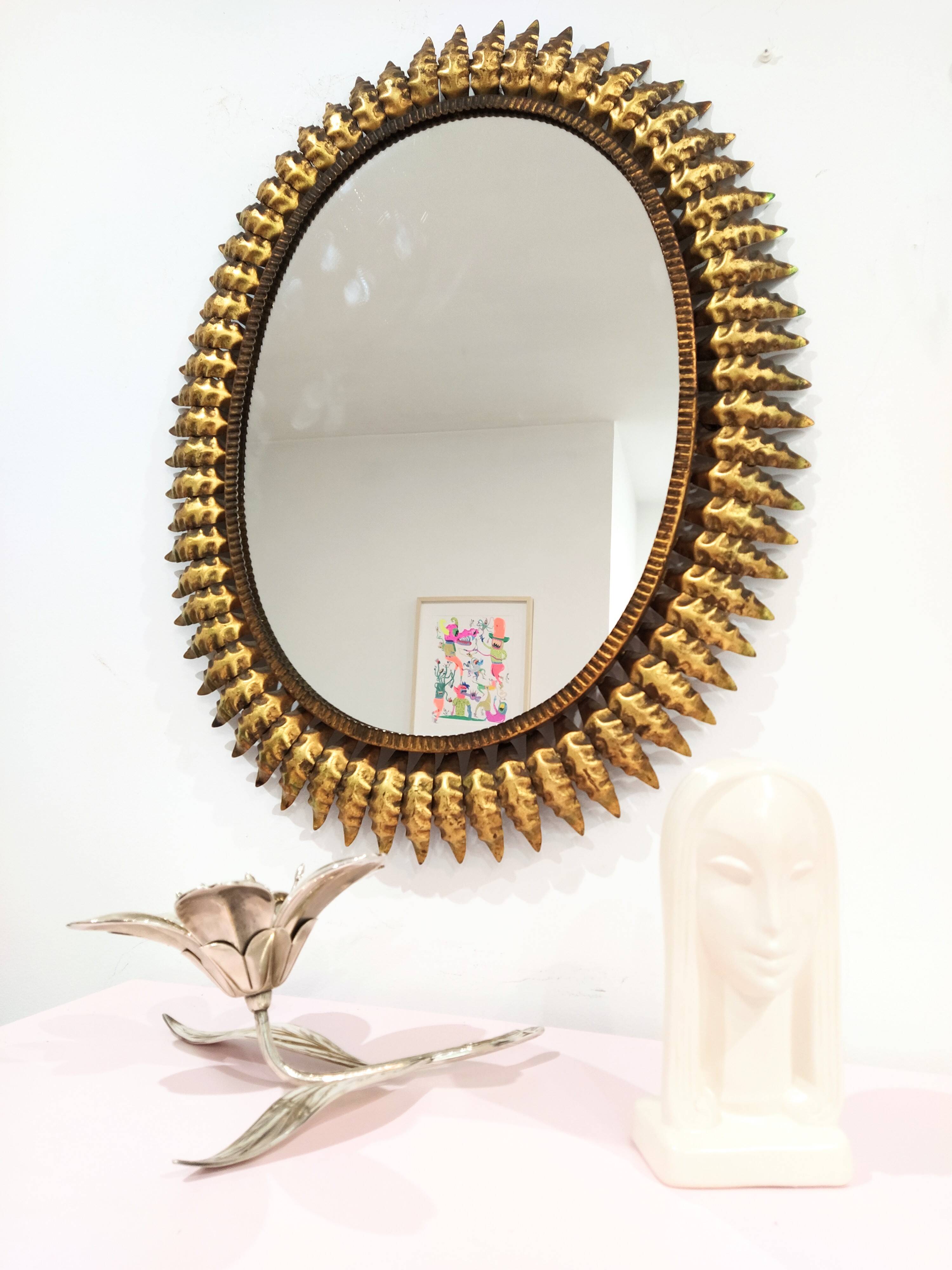 Vintage gold metal sun mirror 1960