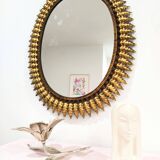 Miroir solaire vintage en métal doré 1960