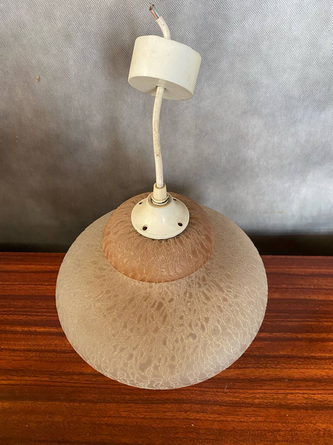 Antique Beige Frosted Glass Pendant Light 70s Art Deco Vintage