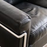 Vintage Cassina LC2 two seater sofa by Charlotte Perriand and Le Corbusier