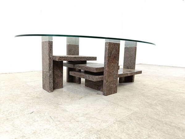 Table basse vintage en granit par Willy Ballez, 1970