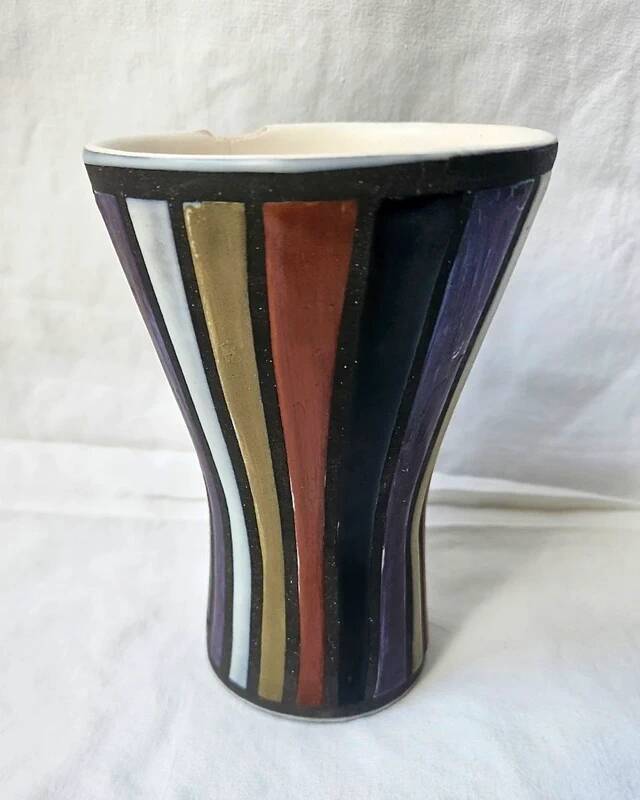 Vase diabolo Roger Capron Vallauris – Rayures – céramique vintage années 50