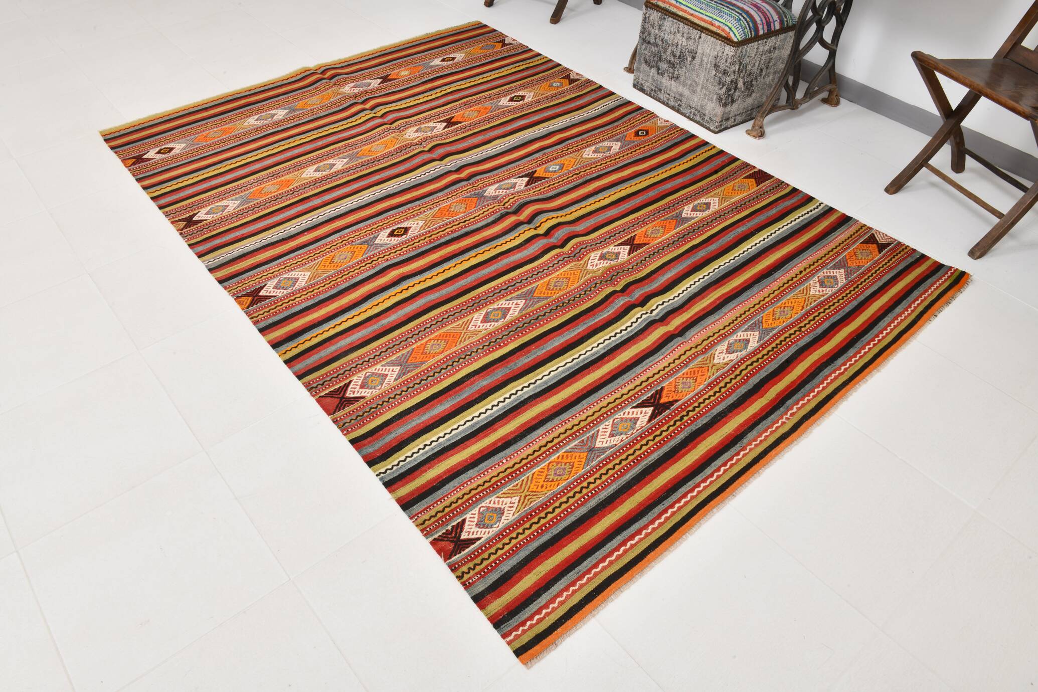 6x8 Red Blue Striped Vintage Kilim Rug  173x243Cm SK 33439