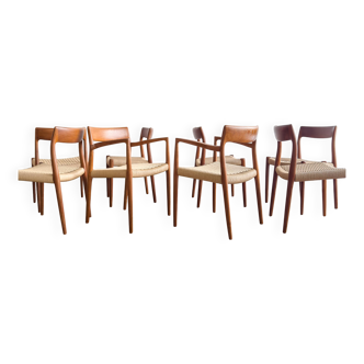 Chaises danoises en teck Mid-Century par Niels O. Møller # 77 & 57 Set de 8