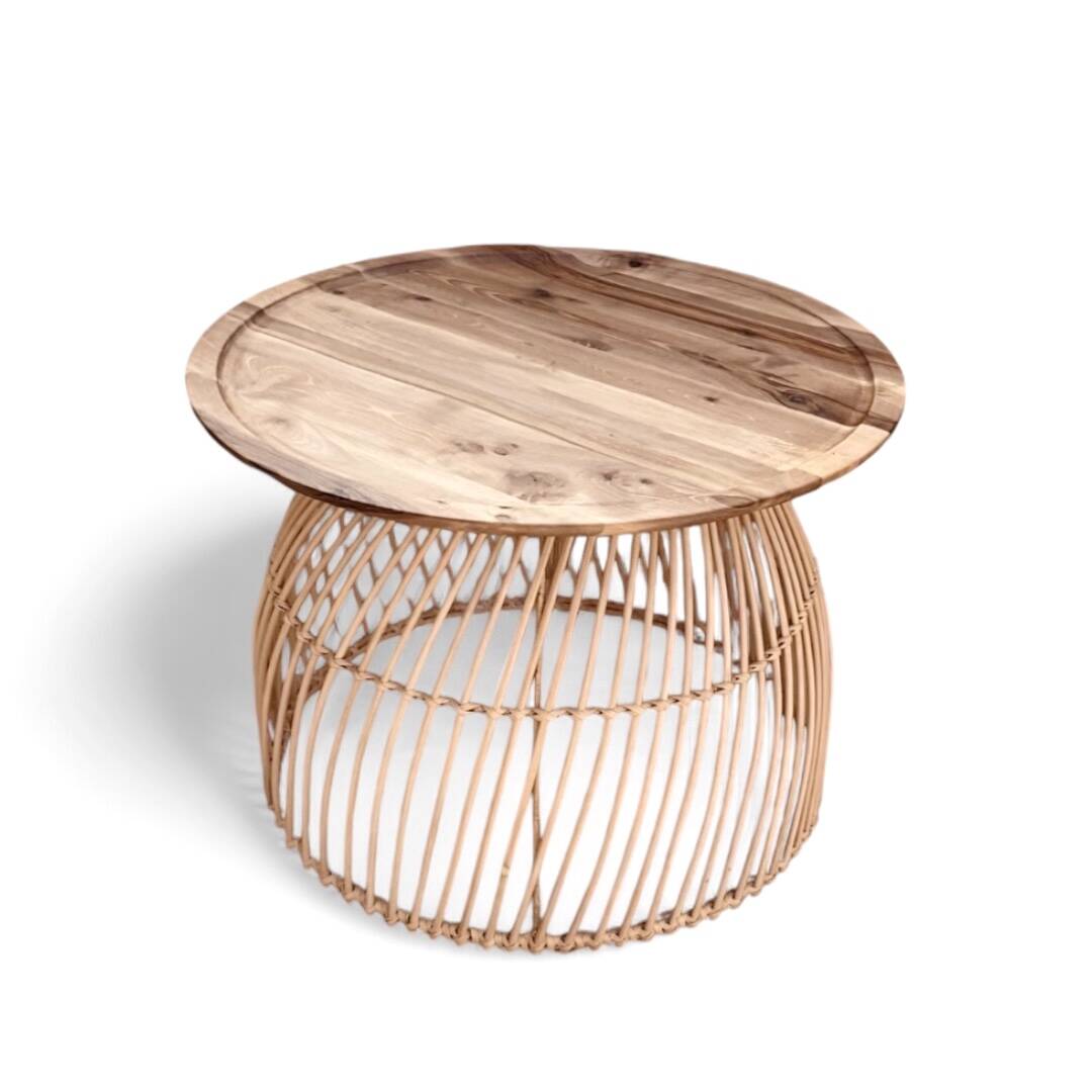 Solid walnut and rattan coffee table