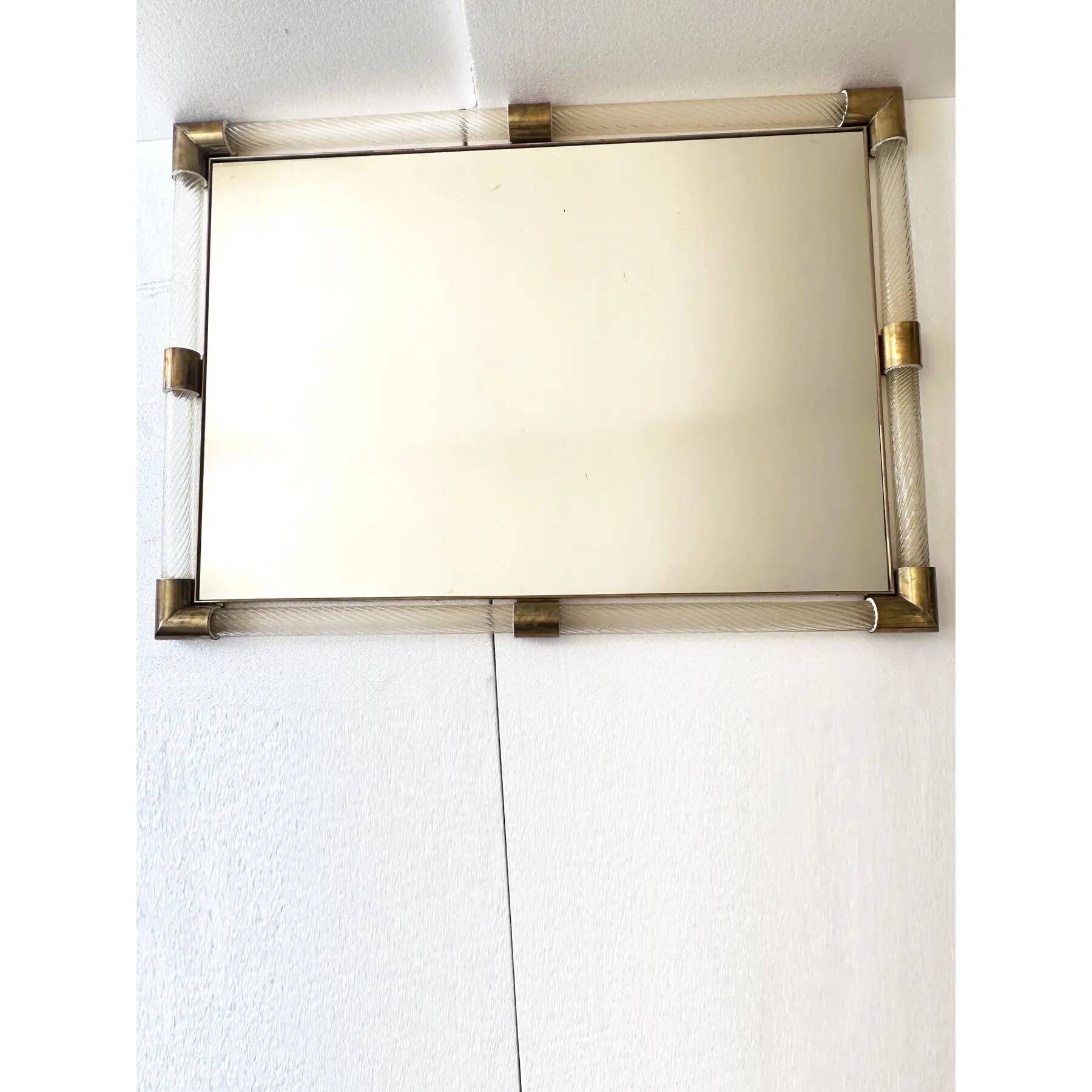 Monumental Italian Venetian “Torciglione” Torchon Murano Glass Wall Mirror