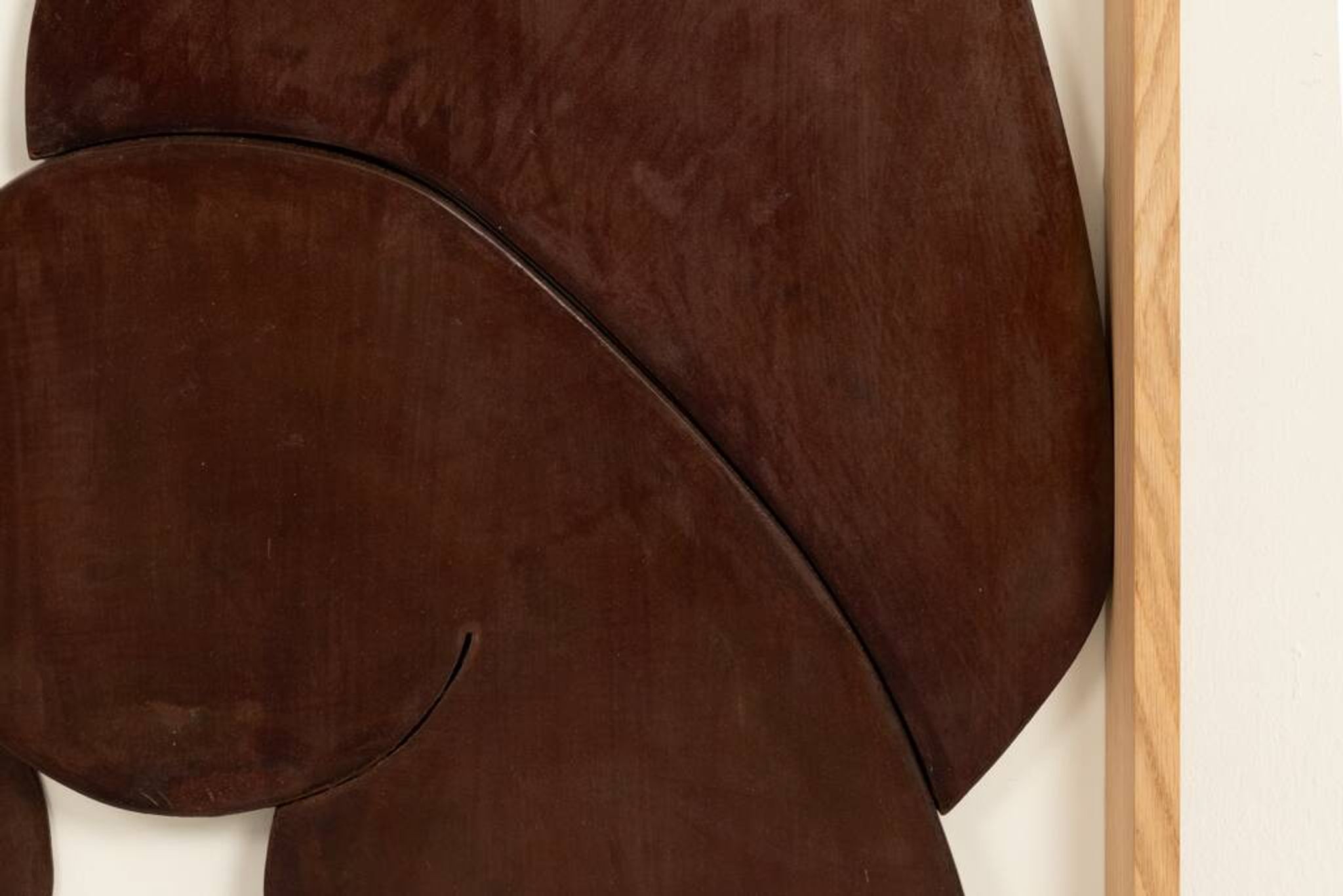 Relief panel "The Twins" in patinated wood. Contemporary.