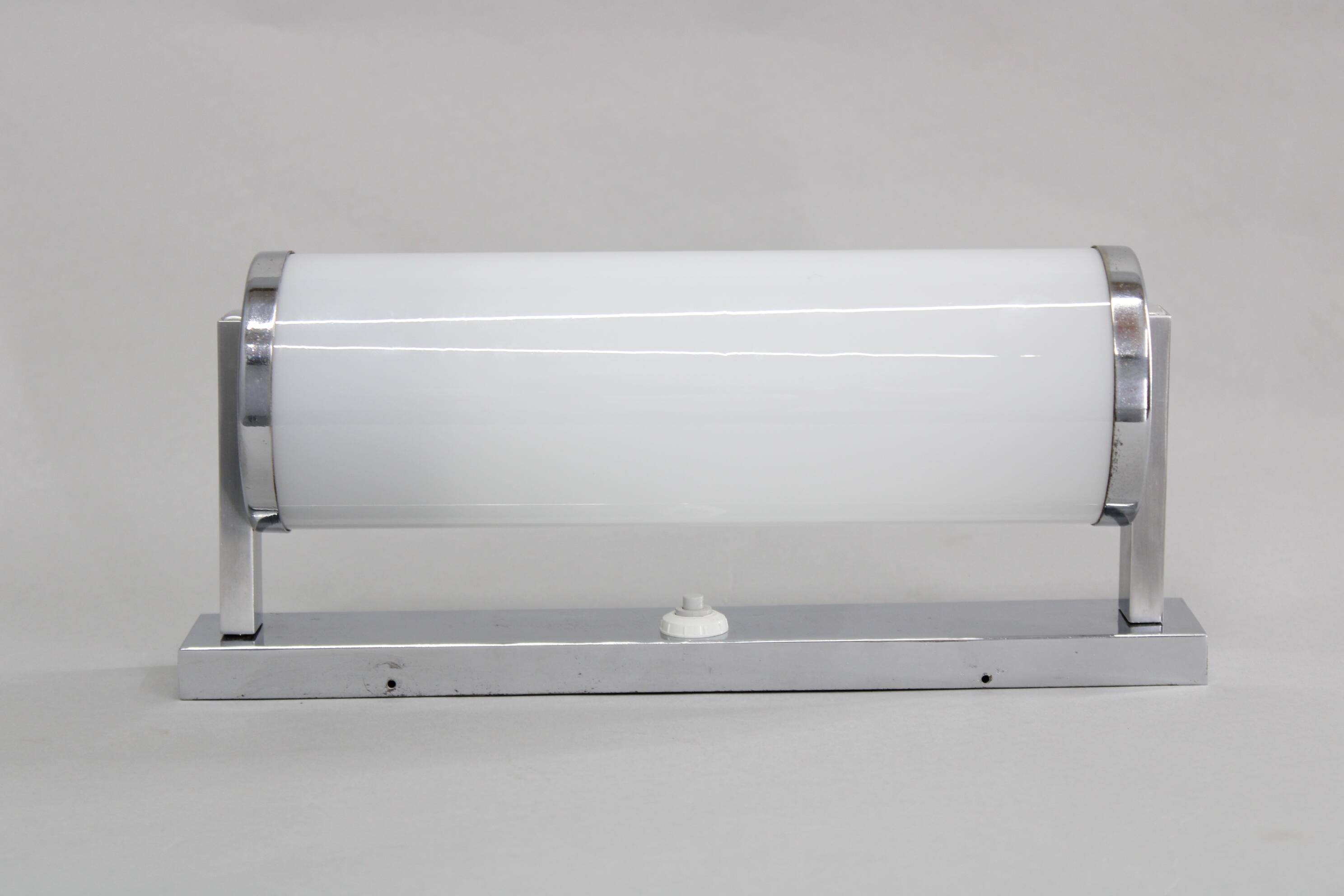 1930s Bauhaus tubular wall light, chrome & glass, Czechoslovakia