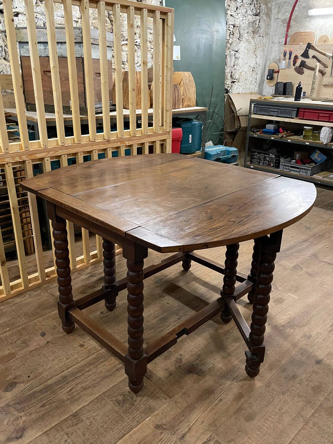 Solid wood farmhouse table with drop leaves