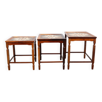 1960s Danish Mid Century Nesting Tables with Tile Tops