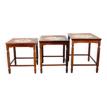 1960s Danish Mid Century Nesting Tables with Tile Tops