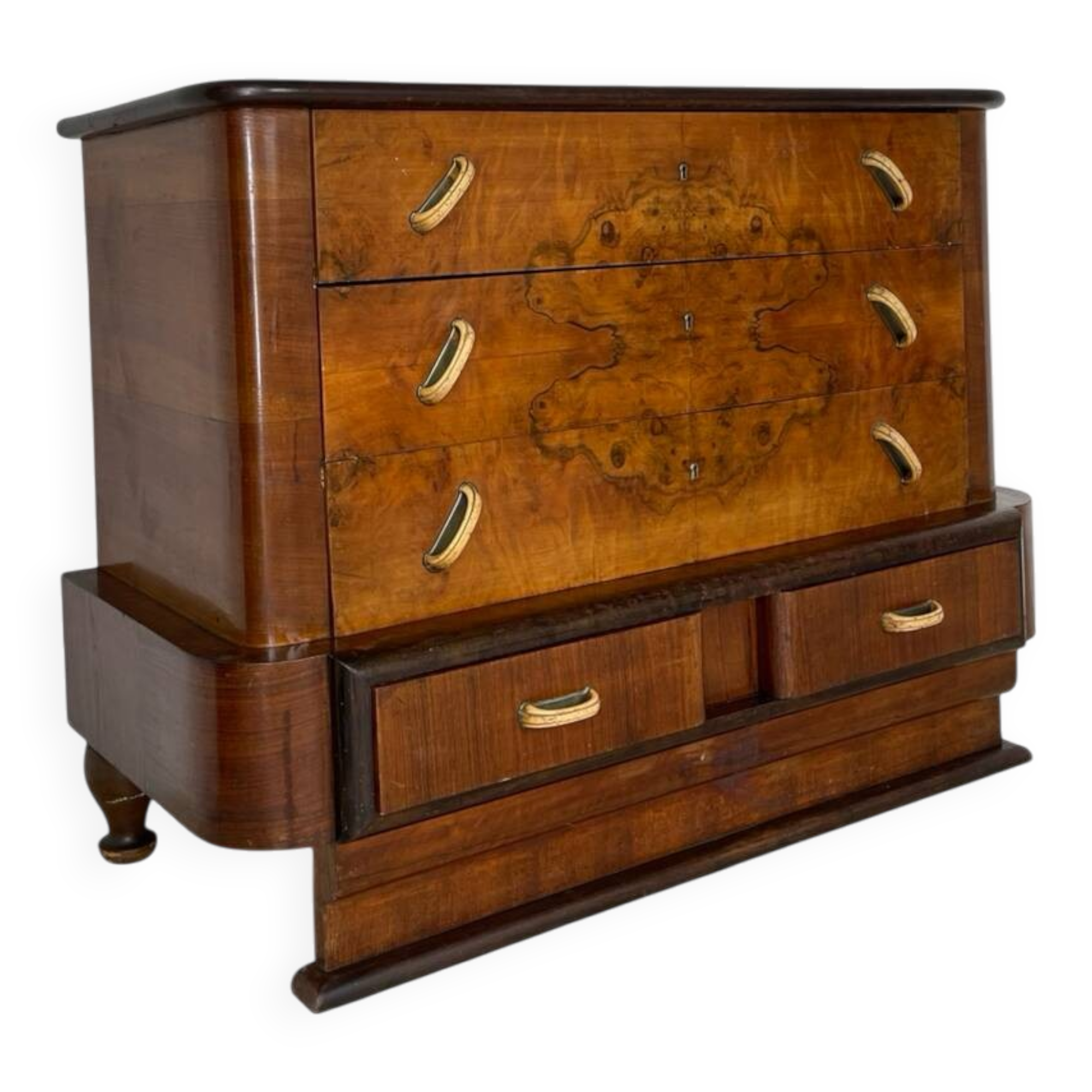 Commode italienne Art déco en ronce de noyer, années 1920