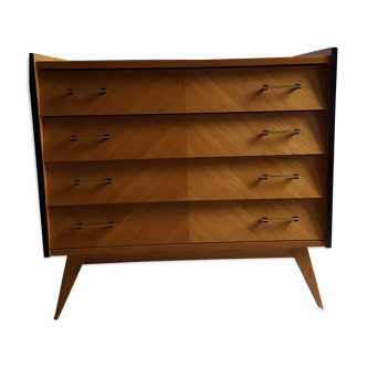 Commode vintage pieds compas bois et placage de bois