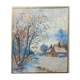 Old watercolor painting "House, winter landscape" + frame