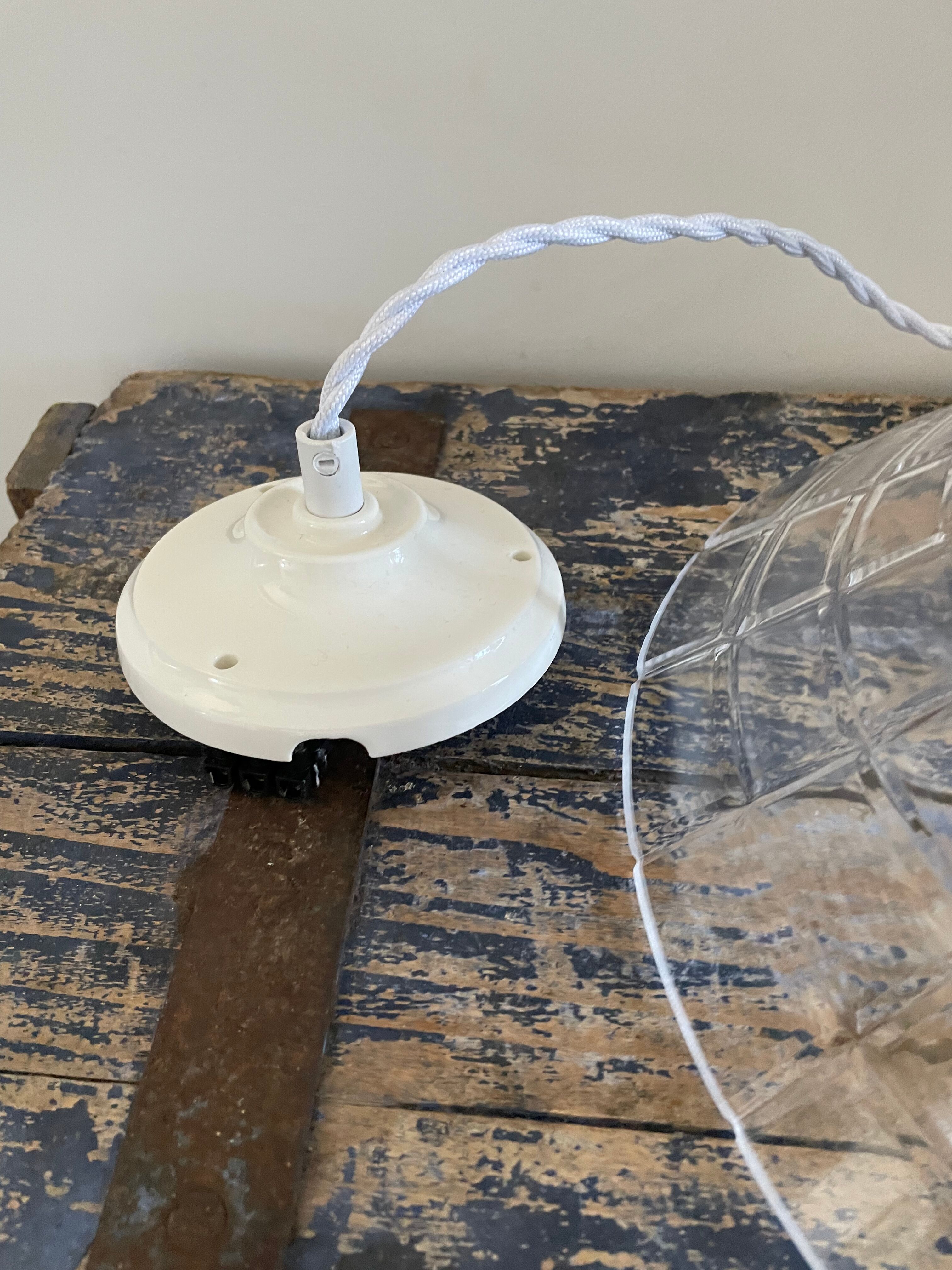 Suspension vintage en verre quadrillé électrifiée à neuf