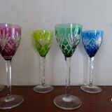 6 Roemer Saint Louis wine glasses in colored lined cut crystal signed