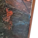 Vintage French Painting With Boats In Harbor by Bourgeois, mid-century