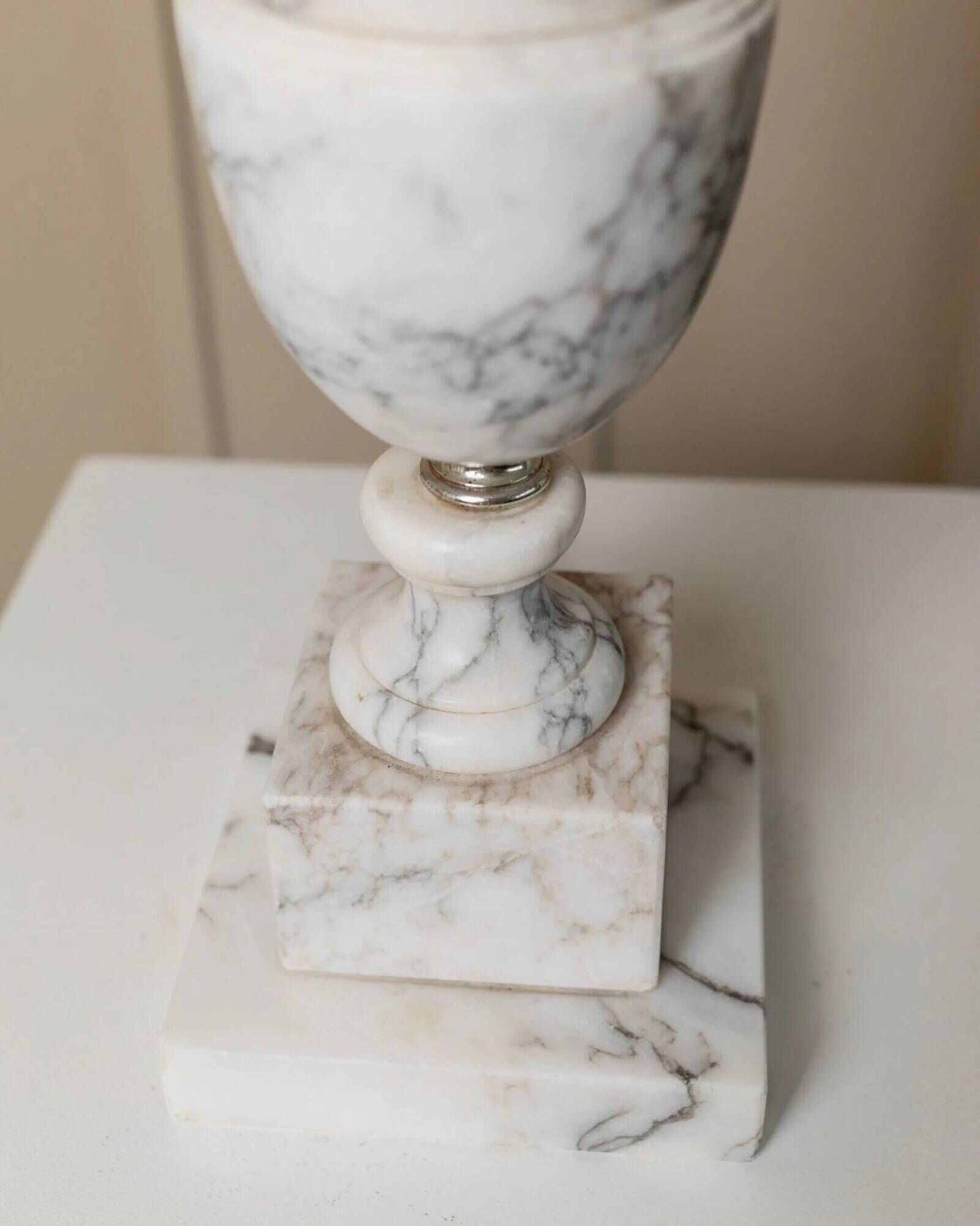 Vintage White Marble Table Lamp, Handmade Italian Modernist 1960s – Brass Accents