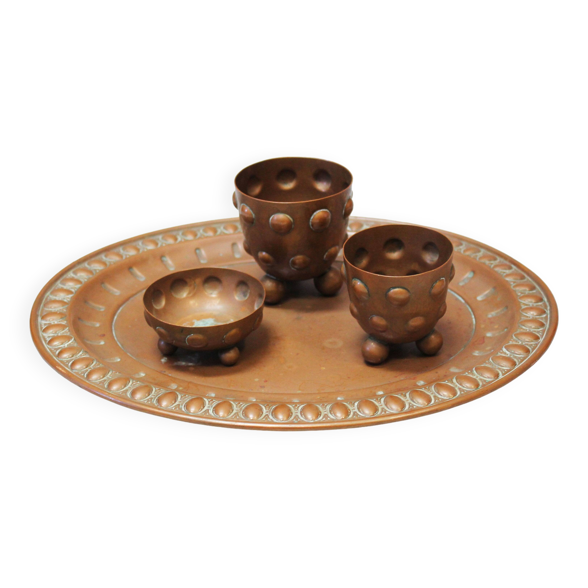 1910's Art Deco copper drinks set