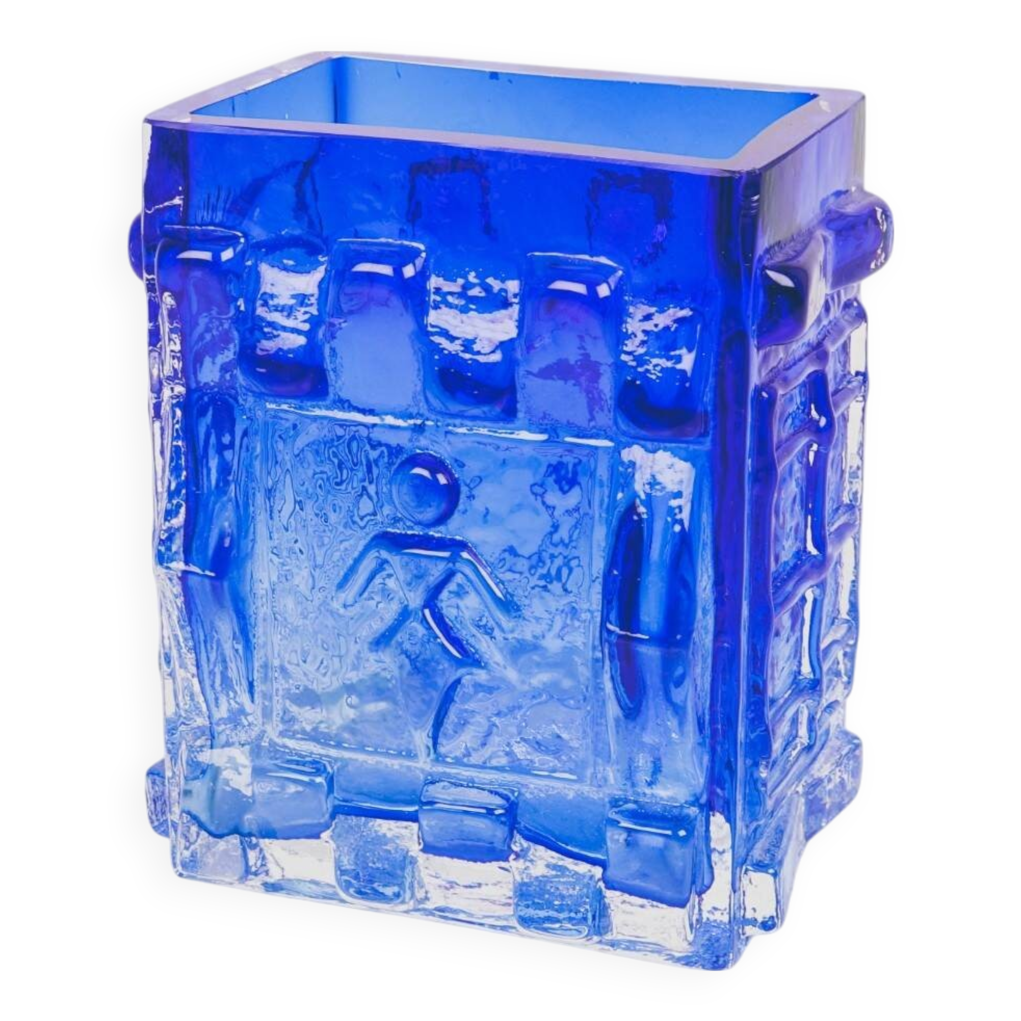 Josef schott for smalandshyttan blue patterned glass vase