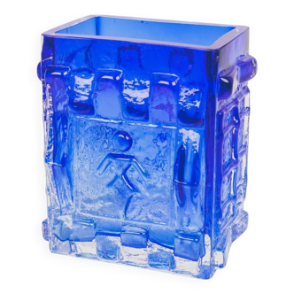 Josef schott for smalandshyttan blue patterned glass vase