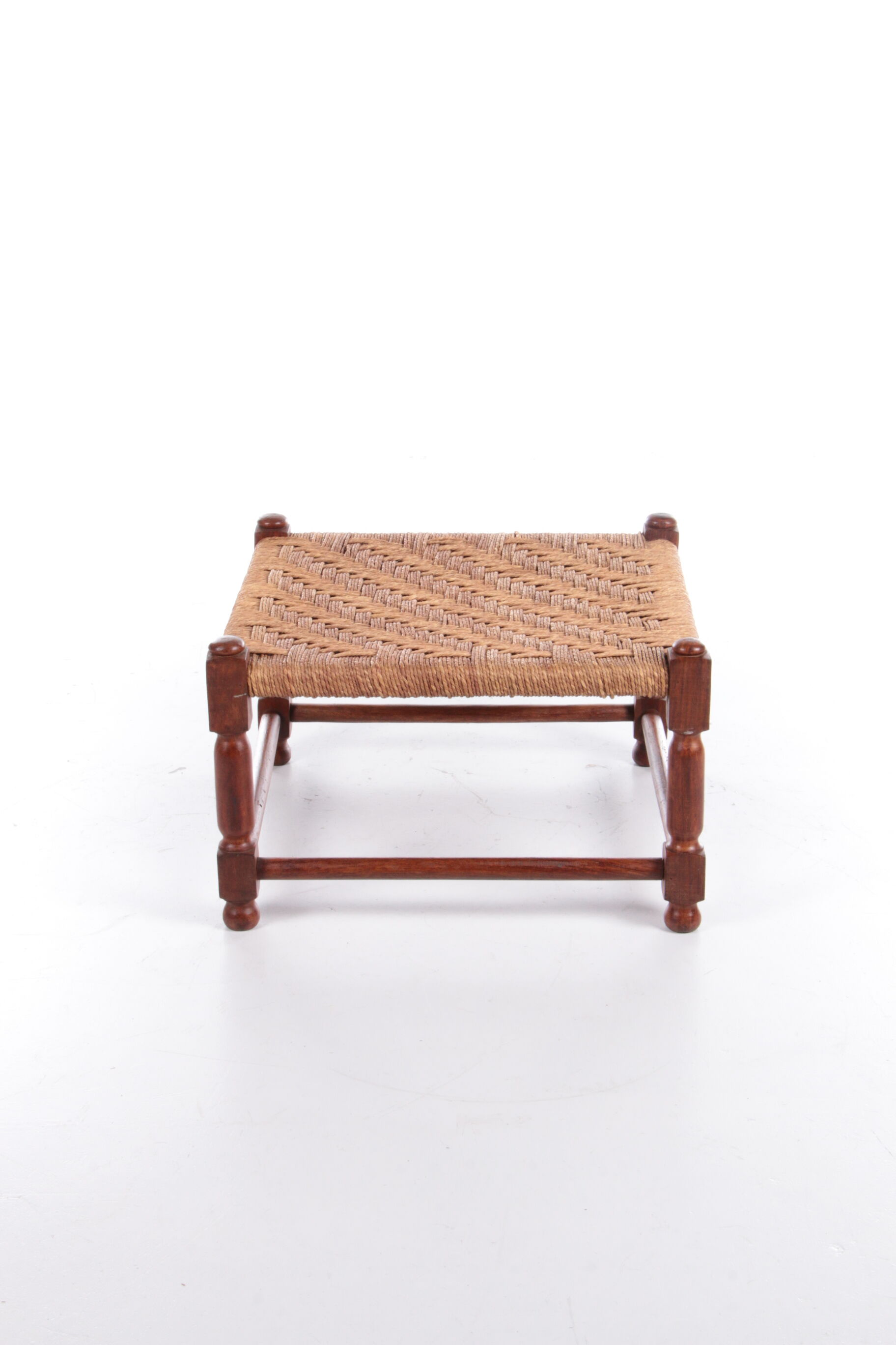 Vintage Brutalist stool or footstool made of jute rope, 1960s