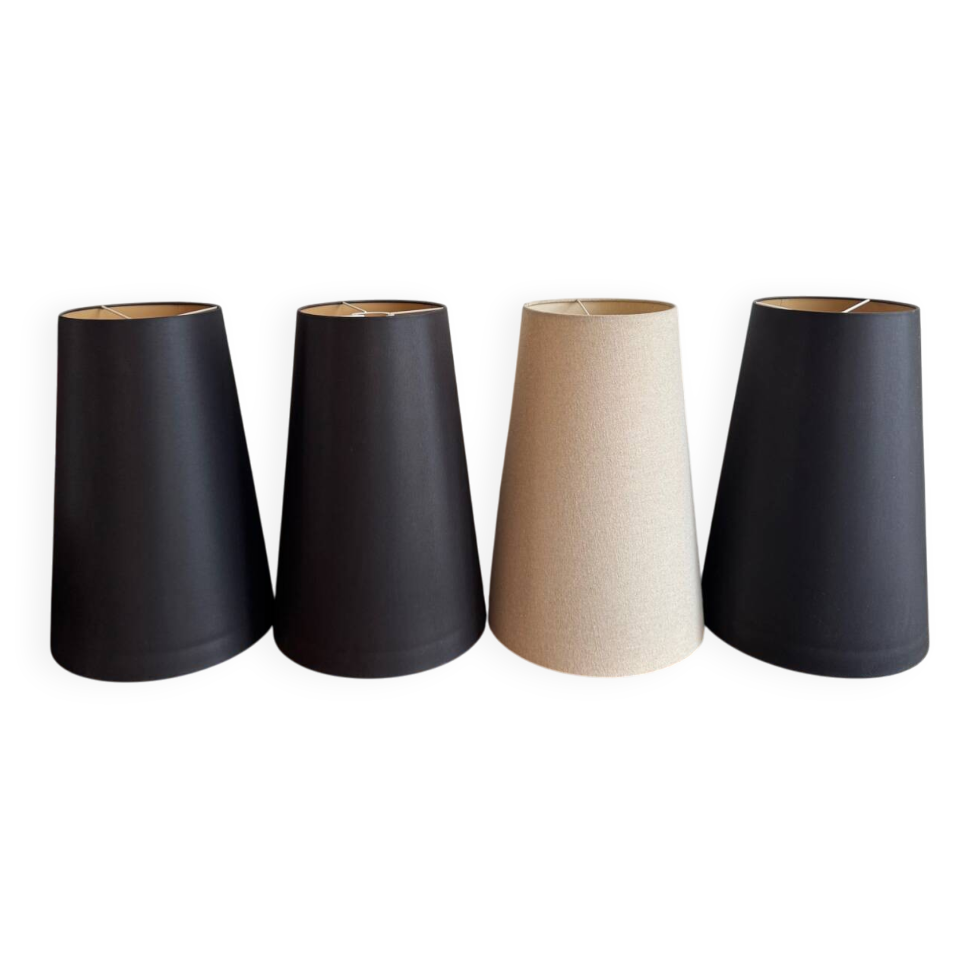 Set of 4 fabric cone lampshades – black and beige