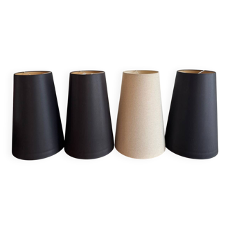 Set of 4 fabric cone lampshades – black and beige
