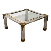Vintage coffee table in chrome and brass adorned with sculpted leaf details, 1970s