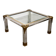 Vintage coffee table in chrome and brass adorned with sculpted leaf details, 1970s