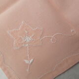 Old square rose tablecloth with 8 towels, handmade