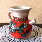 Carafe, jug, chevrette, artisanal, ceramic with floral decoration